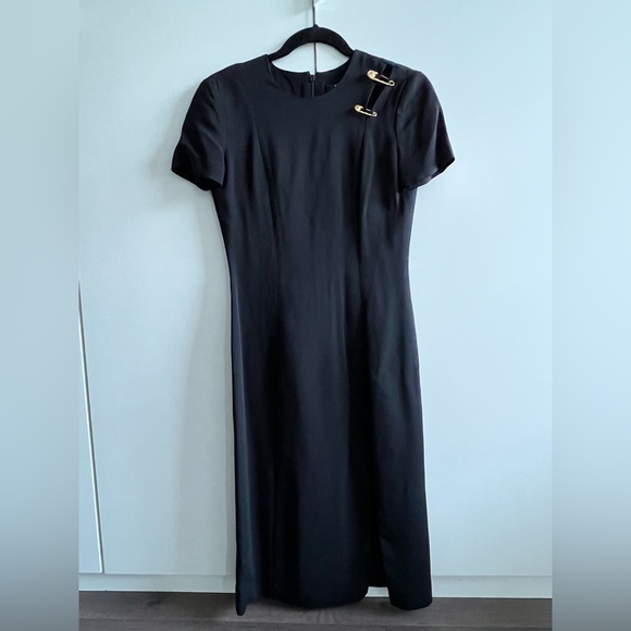 Authentic - NWT Versace black woven dress with iconic gold safety pins - Picture 1 of 13